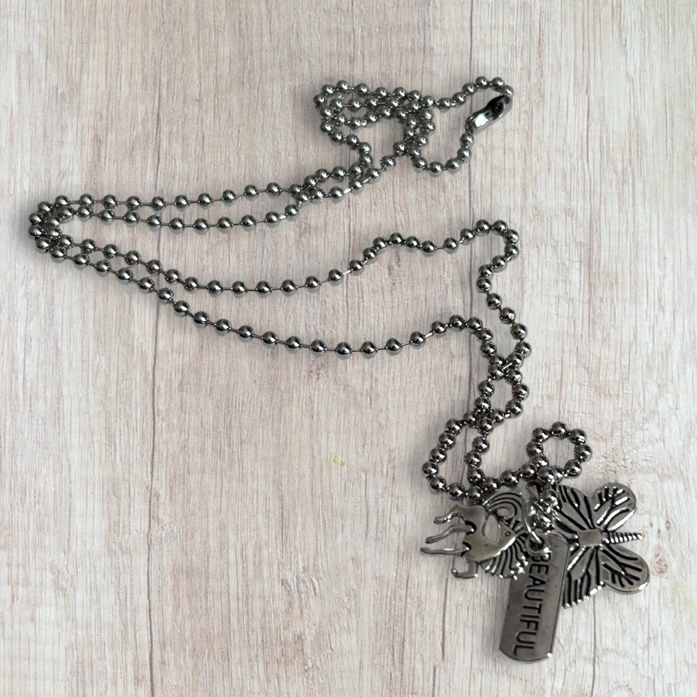 Hand Crafted Necklace BEAUTIFUL Dog Tag Charms Horse Butterfly Tibetan Pendant - Picture 2 of 6